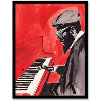 Artery8 Thelonious Monk Jazz Piano Music Red Portrait Framed Wall Art | Size: A4