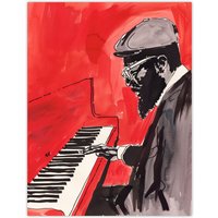 Artery8 Thelonious Monk Jazz Piano Music Red Portrait Wall Art Print | Size: W18" x H24"