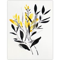 Artery8 Abstract Botanical Yellow Black Leaves Fronds Wall Art Print | Size: W18" x H24"