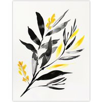 Artery8 Abstract Plant Lover Frond Black Yellow Botanical Wall Art Print | Size: W24" x H32"