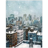 Artery8 New York City Rooftops Winter Snow Cityscape Wall Art Print in Blue | Size: W12" x H16"