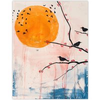 Artery8 Blackbirds on Tree Branch Winter Sun Painting Wall Art Print | Size: W24" x H32"