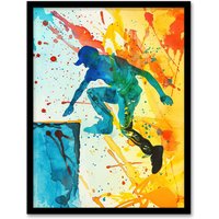 Artery8 Parkour Jump Urban Sport Colourful Paint Splat Framed Wall Art | Size: A4