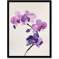 Artery8 Purple Orchid Flower Abstract Floral Watercolour Framed Wall Art | Size: A4