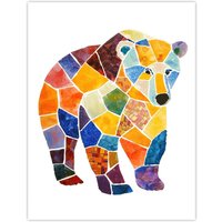 Artery8 Polar Bear With Mosaic Pattern Folk Art Painting Wall Art Print | Size: W18" x H24"