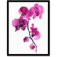 Artery8 Elegant Pink Orchid Abstract Floral Watercolour Framed Wall Art | Size: A4