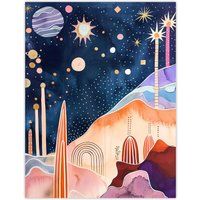 Artery8 Mid Century Modern Abstract Boho Space Landscape Wall Art Print | Size: W24" x H32"