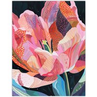 Artery8 Pink Trumpet Lily Flower Colourful Folk Patterns Wall Art Print | Size: W24" x H32"