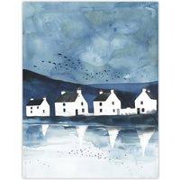 Artery8 White Fisherman Cottages Isle of Jura Scotland Wall Art Print in Blue | Size: W18" x H24"