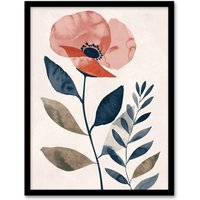 Artery8 Singe Boho Poppy Flower Floral Watercolour Framed Wall Art in Pink | Size: A4