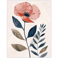 Artery8 Singe Boho Poppy Flower Floral Watercolour Wall Art Print in Pink | Size: W18" x H24"