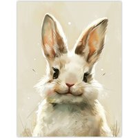 Artery8 Happy Smiling Bunny Rabbit Cute Animal Portrait Wall Art Print in Beige | Size: W18" x H24"