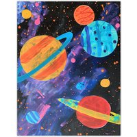 Artery8 Space Planets & Stars Colourful Child Painting Wall Art Print | Size: W12" x H16"