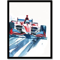 Artery8 Sport Red Race Car Motorsport Racing Framed Wall Art | Size: A4