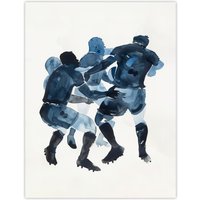 Artery8 Scrum Rugby Football Sport Players Watercolour Wall Art Print in Dark Blue | Size: W18" x H24"