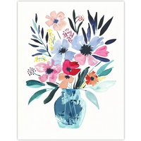 Artery8 Pastel Colour Boho Spring Flower Bouquet in Vase Wall Art Print | Size: W12" x H16"