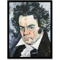 Artery8 Beethoven Classical Music Composer Portrait Framed Wall Art in Black | Size: A4