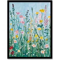 Artery8 Summer Wild Flower Blossom Meadow Painting Framed Wall Art | Size: A4