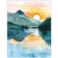 Artery8 Sun Rising Over Lake Blanche Mountain Landscape Wall Art Print in Green | Size: W18" x H24"
