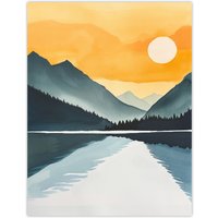 Artery8 Sparks Lake Sunrise Mountain Lakeside Landscape Wall Art Print in Yellow | Size: W18" x H24"