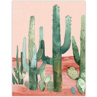 Artery8 Saguaro Cactus Pink Mexican Desert Landscape Wall Art Print | Size: W18" x H24"