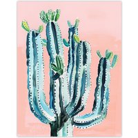 Artery8 Desert Cactus Pastel Colour Pink Teal Watercolour Wall Art Print | Size: W18" x H24"
