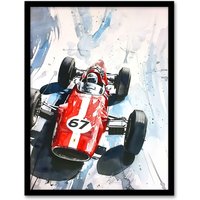 Artery8 Vintage Race Car Motor Sport Racing Painting Framed Wall Art in Red | Size: A4