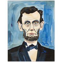 Artery8 President Abraham Lincoln Watercolour Portrait Wall Art Print in Blue | Size: W18" x H24"