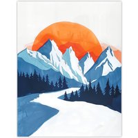 Artery8 Winter Sunrise Patagonia Andes Mountain Painting Wall Art Print in Blue | Size: W24" x H32"