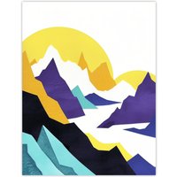 Artery8 Alps Mountain Range Vibrant Abstract Geometric Wall Art Print | Size: W24" x H32"