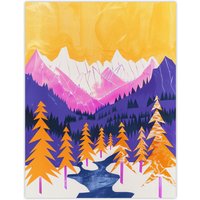 Artery8 Vibrant Abstract Mount Fitz Roy Patagonia Forest Wall Art Print | Size: W24" x H32"