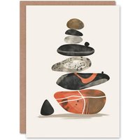 Artery8 Greeting Card Stacked Stones Zen Cairn Boho Vertical Birthday in Orange