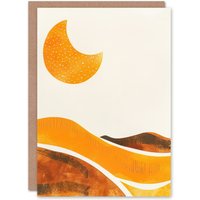 Artery8 Greeting Card Waxing Crescent Moon Abstract Orange Landscape Birthday in Yellow