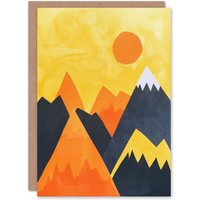Artery8 Greeting Card Sunrise Over Himalayan Mountain Range Abstract Birthday in Yellow