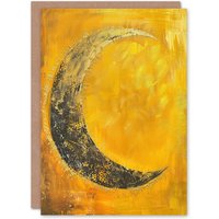 Artery8 Greeting Card Crescent Moon Orange Gold Moonlight Tassels Birthday in Yellow