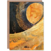Artery8 Greeting Card Abstract Sunrise Orange on Black Oil Painting Birthday in Yellow
