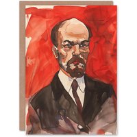 Artery8 Greeting Card Vladimir Lenin Portrait Soviet Union Communism Birthday in Red