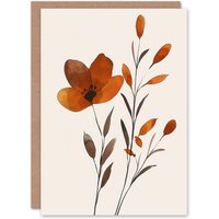 Artery8 Greeting Card Elegant Wildflower Bloom Amber Floral Watercolour in Brown