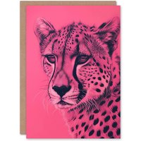 Artery8 Greeting Card Cheetah Hot Pink Pencil Art Animal Portrait Birthday