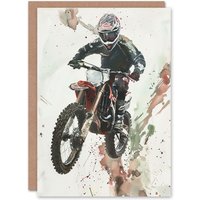 Artery8 Greeting Card Motocross Racer Sport Action Shot Watercolour Birthday in Grey