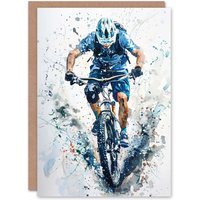 Artery8 Greeting Card Mountain Biker Action Shot Paint Splat Portrait Birthday in Blue