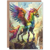 Artery8 Greeting Card Rainbow Warrior Unicorn Fantasy Concept Art Birthday
