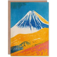 Artery8 Greeting Card Mount Fuji Japan Orange Blue Volcano Birthday