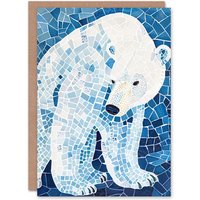 Artery8 Greeting Card Polar Bear Blue White Mosaic Pattern Folk Art Birthday