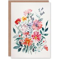 Artery8 Greeting Card Boho Spring Flower Bouquet Pastel Watercolour Birthday
