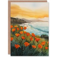 Artery8 Greeting Card Shoreline California Poppies Floral Watercolour Birthday