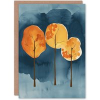 Artery8 Greeting Card Abstract Autumn Trees Orange Blue Watercolour Birthday