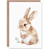 Artery8 Greeting Card Adorable Fluffy Baby Bunny Animal Watercolour Birthday in Beige