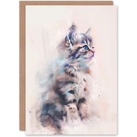 Artery8 Greeting Card Cat Lover Cute Fluffy Ragdoll Kitten Watercolour in Grey