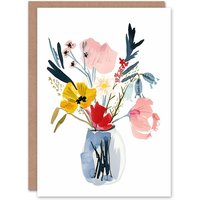 Artery8 Greeting Card Spring Wildflower Bouquet Vase Watercolour Mother's Day